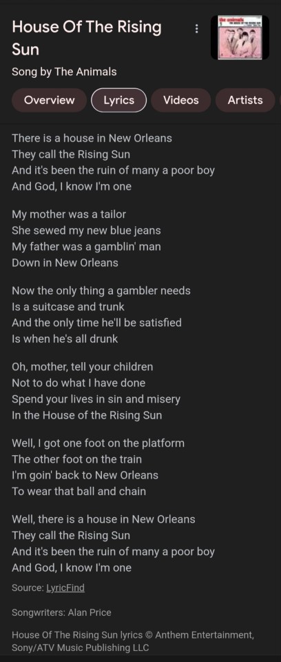 Les paroles de la chanson