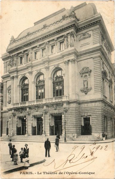 Carte postale vintage de l'Opéra- Comique daté de 1902.