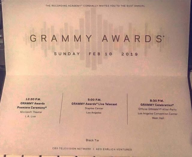 Grammy Awards 2019 mon invitation