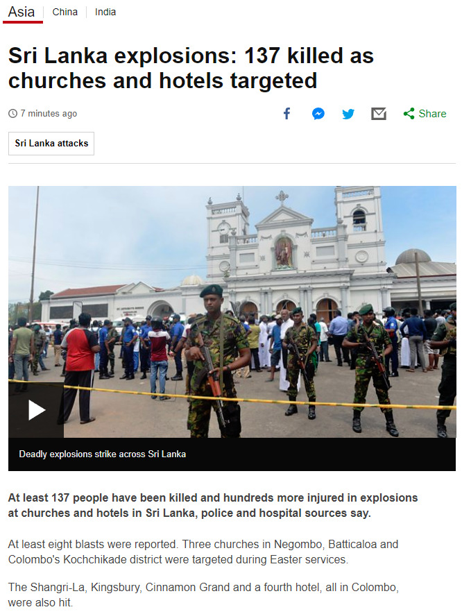 Attentats du Sri Lanka- article de presse.