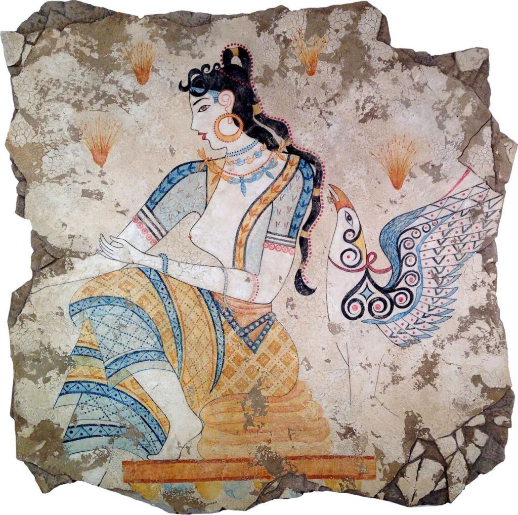 La Déesse du Safran (1600 av. J.-C.) est un détail d'une fresque minoenne représentant une récolte de safran, trouvée à Akrotiri, sur l'île de Santorin, en Grèce.