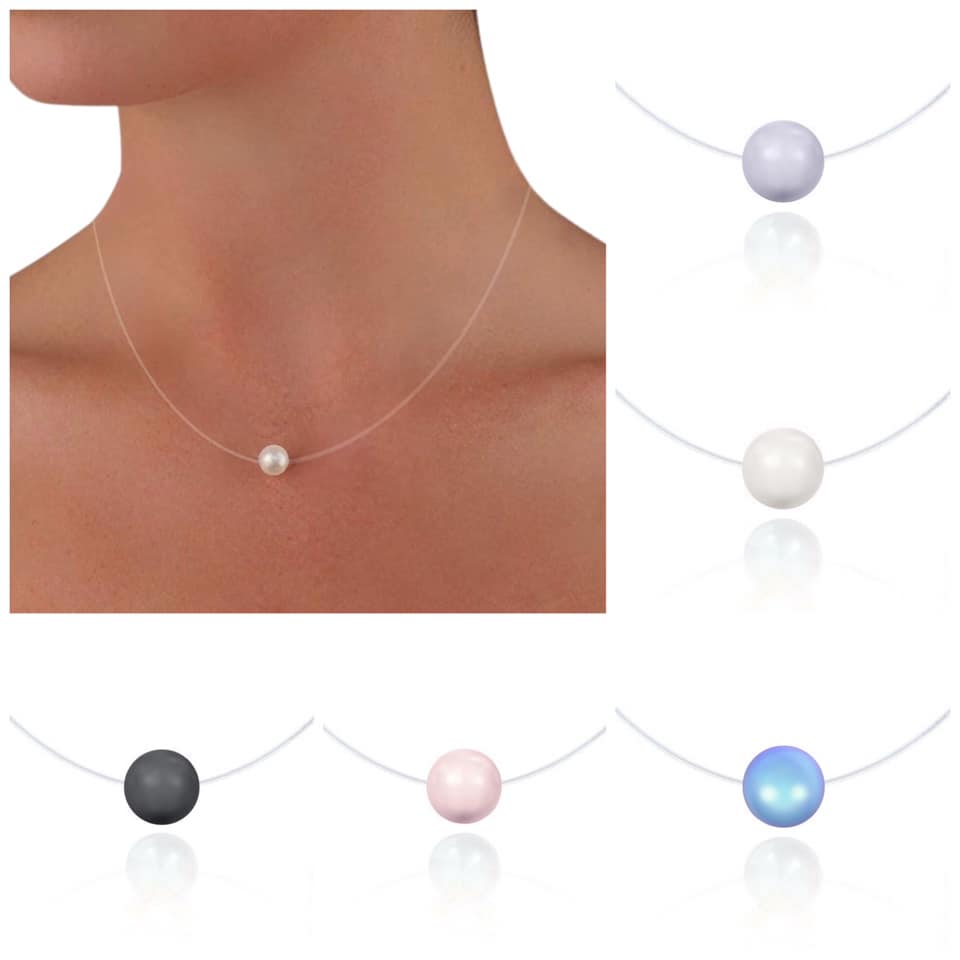 Collier ras de cou transparent orné d’une perle en cristal 8mm