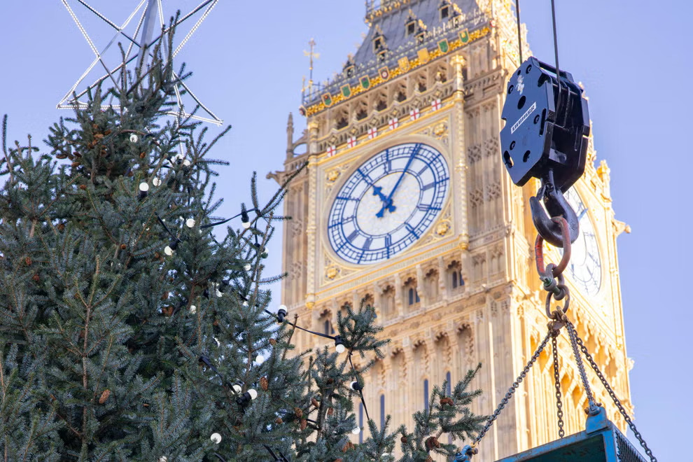 Un sapin de Kielder de 40 pieds illuminé à Londres pour la tradition de Noël
