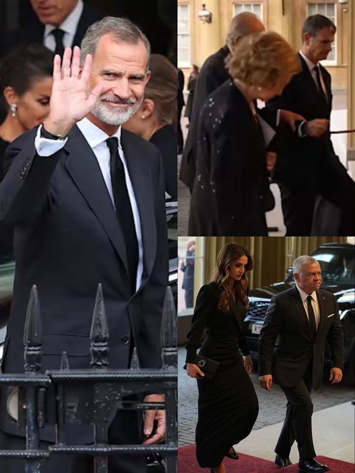 TM le roi et la reine d'Espagne, TM le roi Juan Carlos et la reine Sofía, le roi et la reine de Jordanie, l'empereur du Japon sont à Londres pour assister aux funérailles de la reine Elizabeth II.
