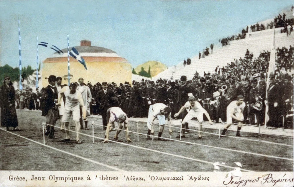 Carte postale des premiers jeux OLympiques Modernes à Athènes en 1896