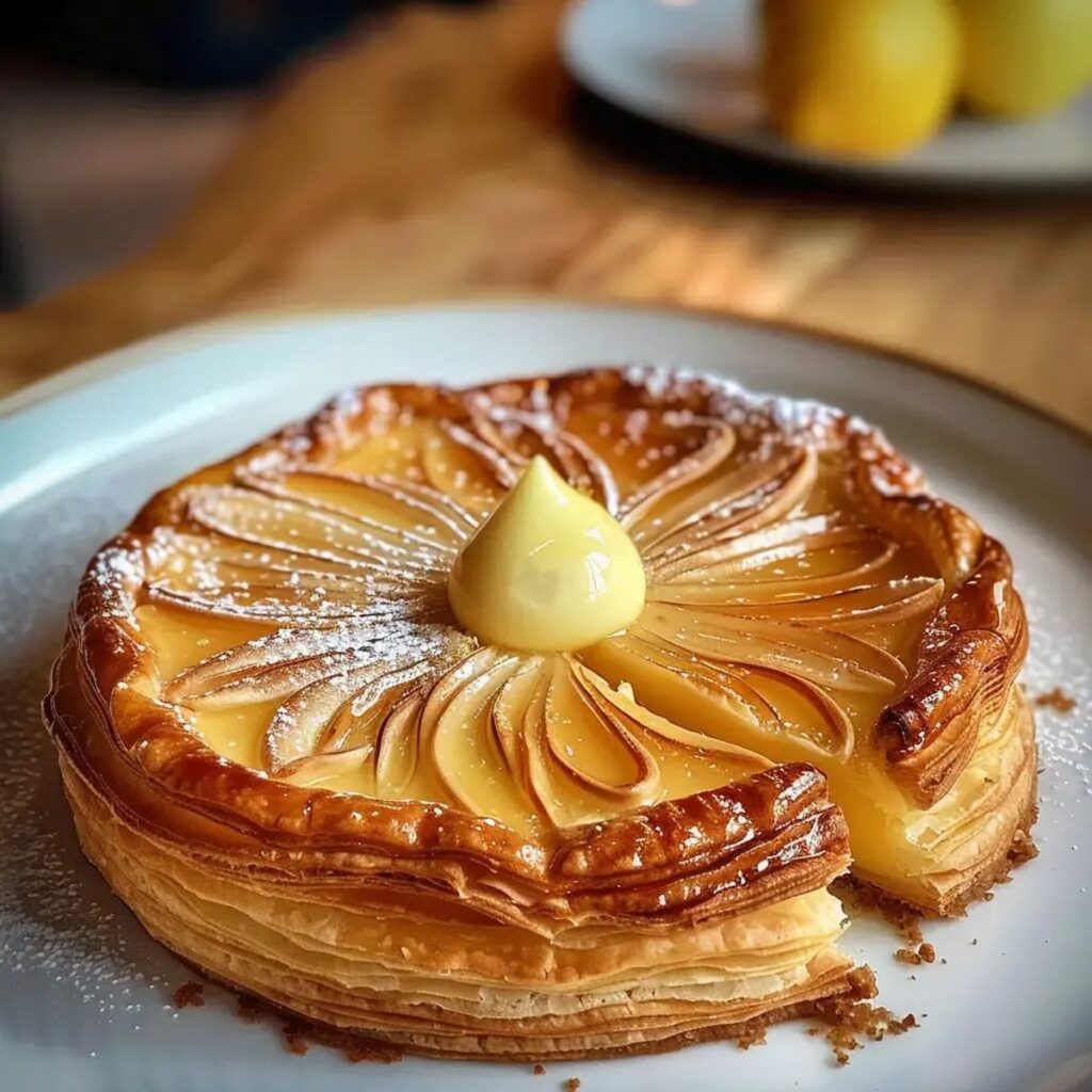 Une galette des rois généreuse, associant une crème frangipane et une crème pâtissière vanille.