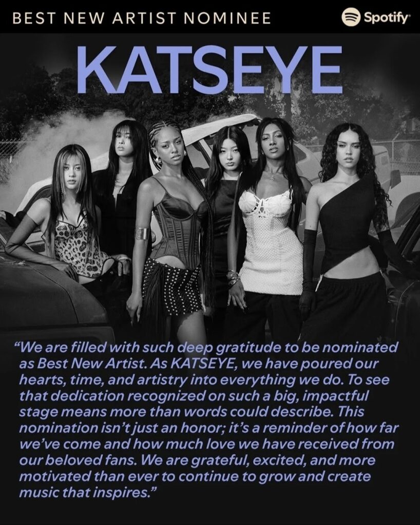 KatsEye le girlband cree et produit par Hybe nominee pour les Grammys 2026