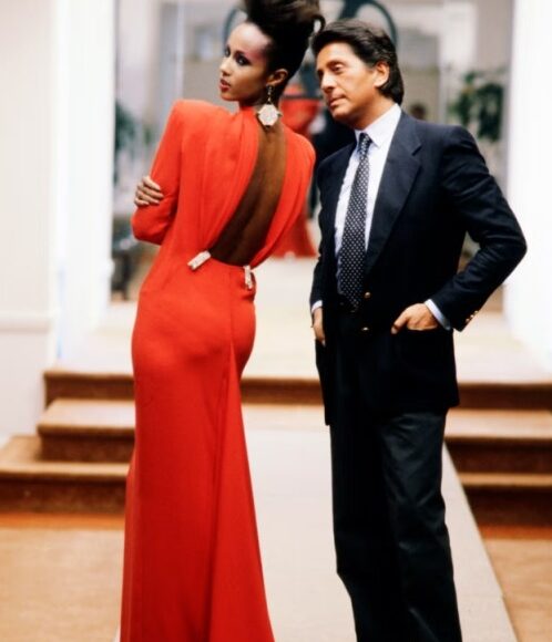 Valentino and Iman at Valentino Fall 1984 Couture Collection.