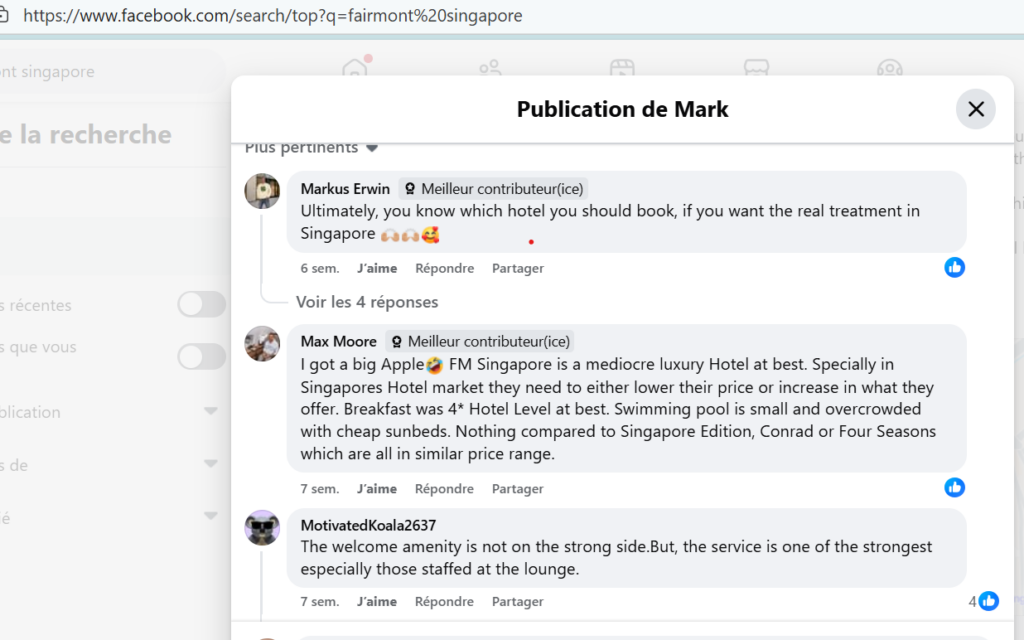 Fairmont – critique groupe Facebook détenteurs carte Accor