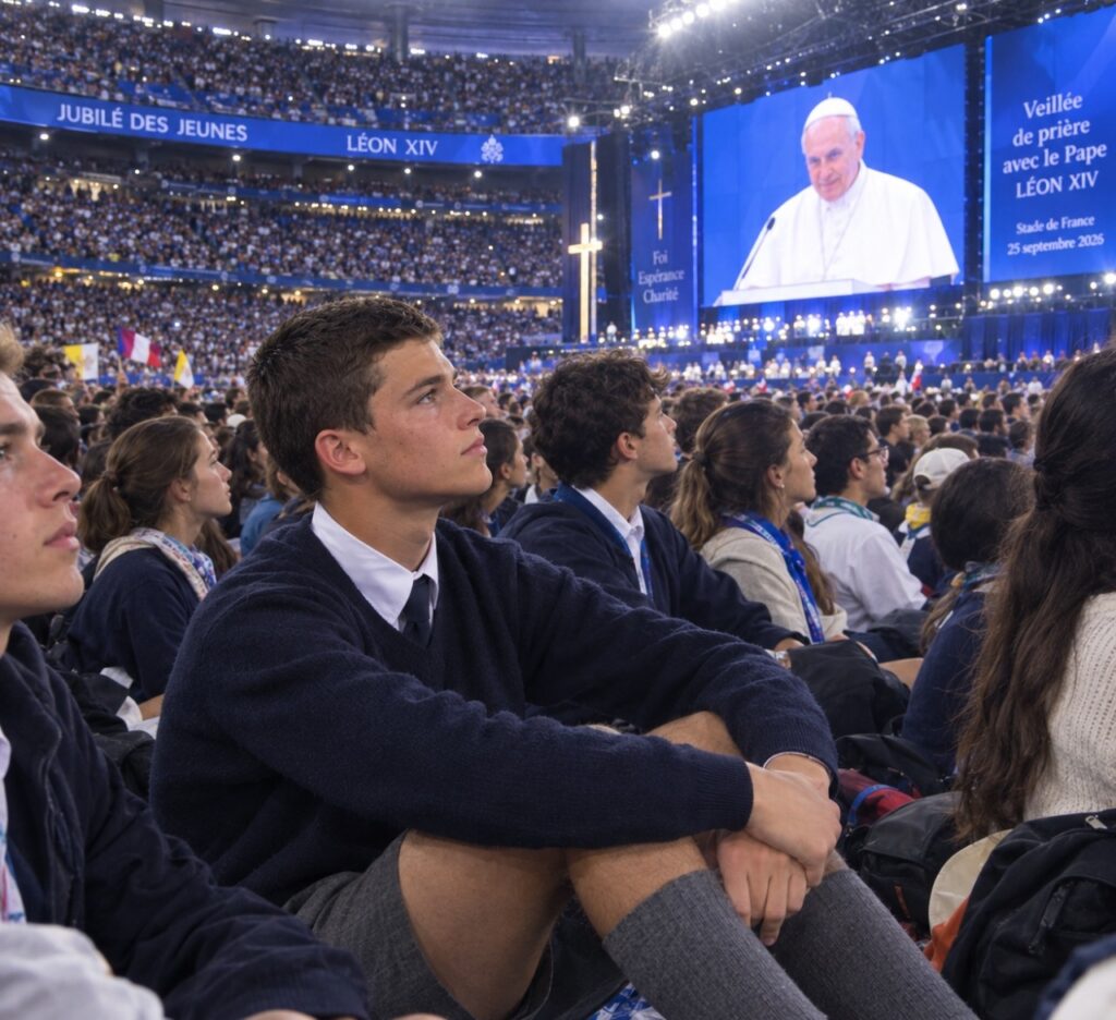 Veillée de prières du pape Léon XIV au Stade de France complet pour l'occasion.